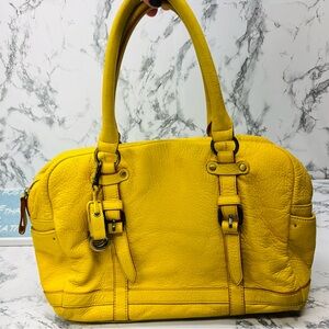 Pilcro and the Letterpress Yellow Leather Shoulder Bag Zipper Closure Navy